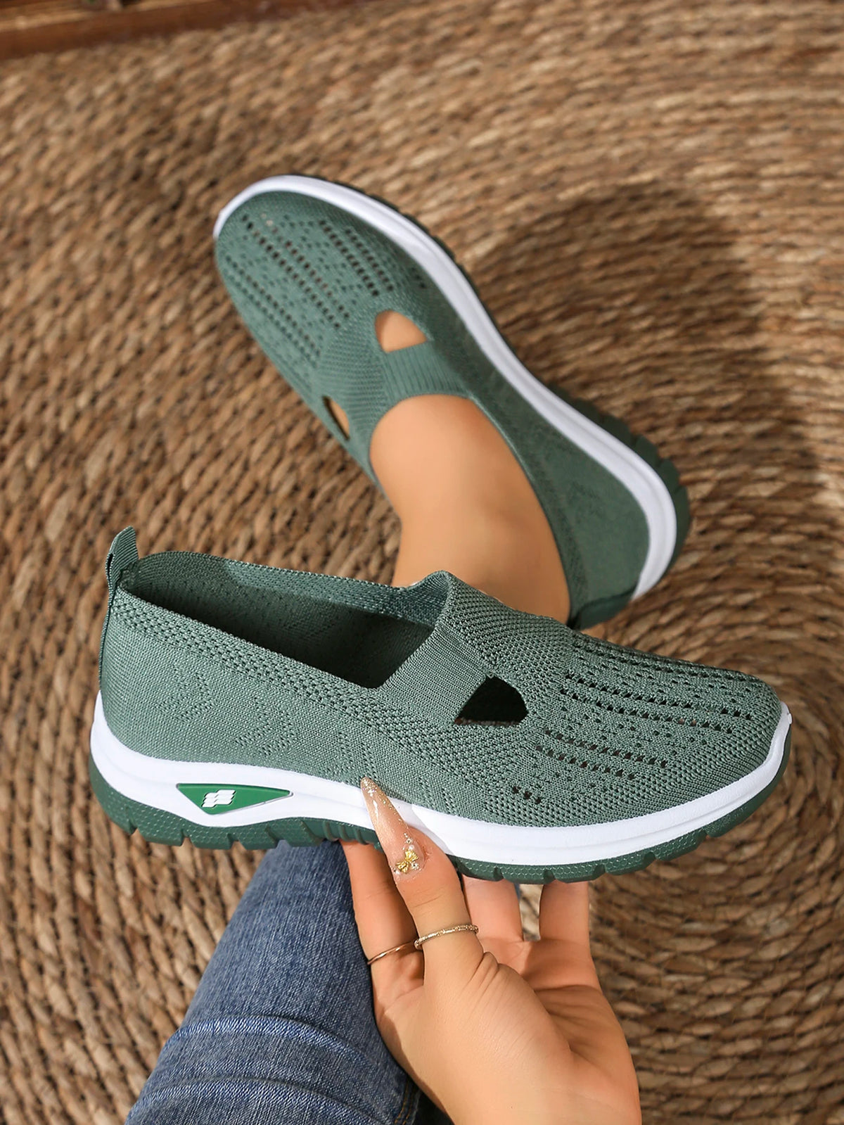 Zapatillas de Mujer Tejidas con Cierre Slip-On y Suela Antideslizante