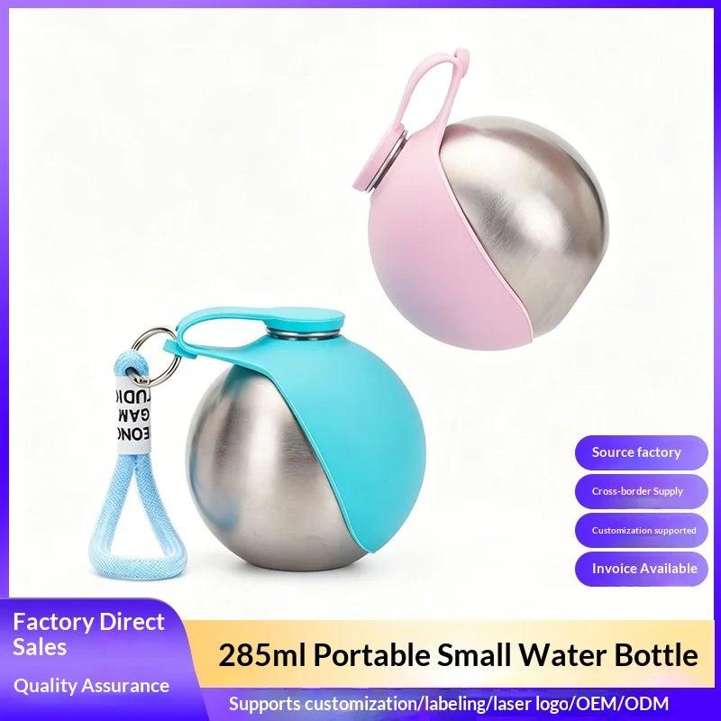 Bebedero Portátil de Acero Inoxidable con Bowl Plegable de Silicona para Perros y Gatos