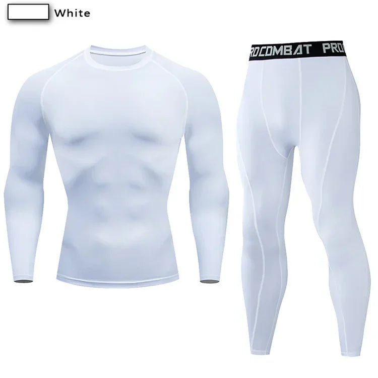 Conjunto deportivo de compresión para hombre, remera y calza elastizada