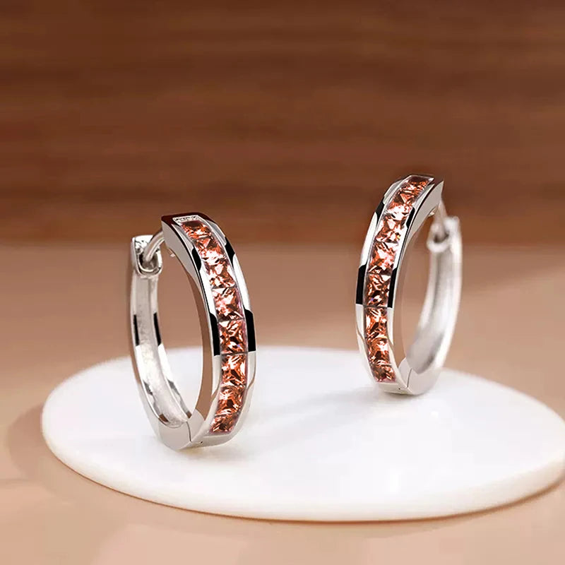 Aros Argolla con Circonias Cuadradas, Diseño Clásico y Elegante