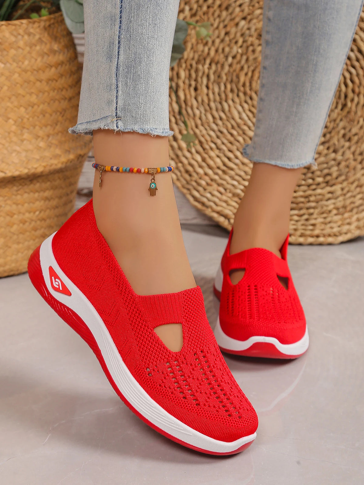 Zapatillas de mujer tejidas, livianas y transpirables