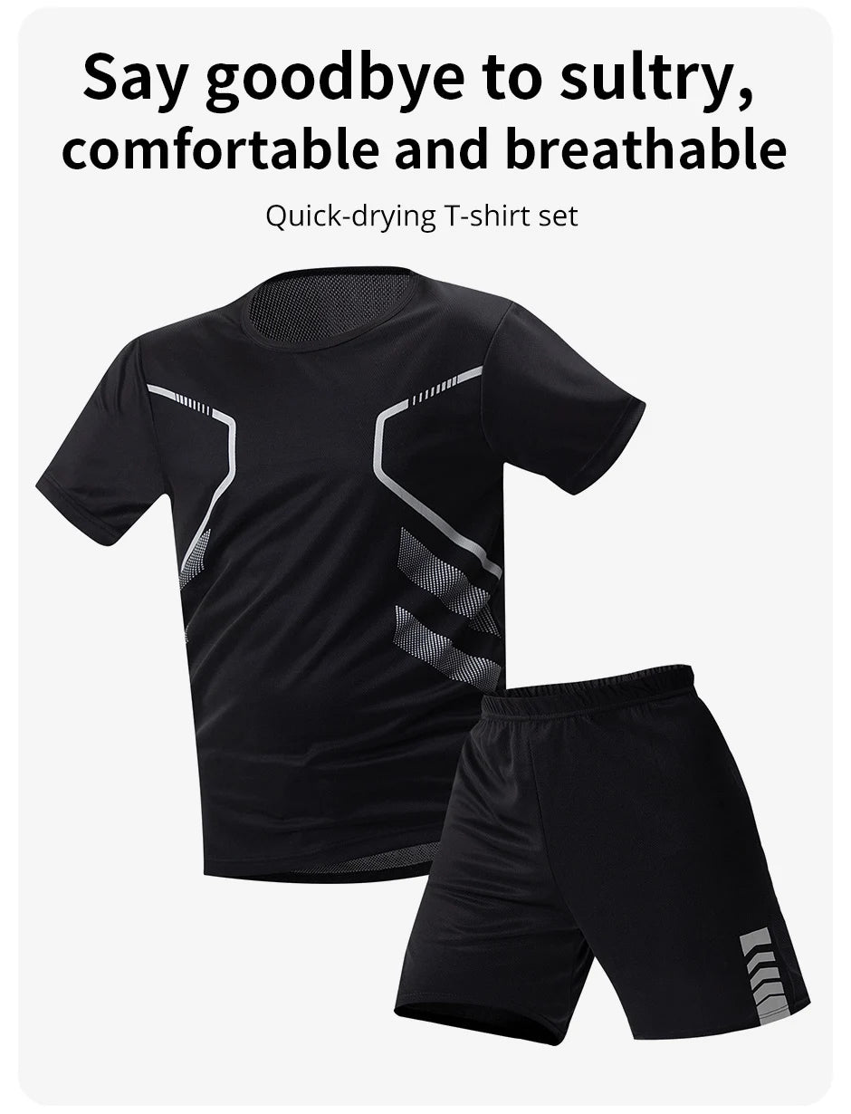 Conjunto deportivo de remera y short para hombre, secado rápido - talles grandes
