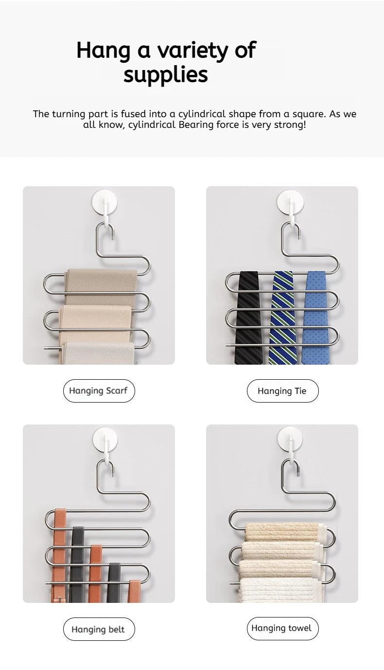 Perchero Plegable de 5 Niveles en Acero Inoxidable para Pantalones y Ropa