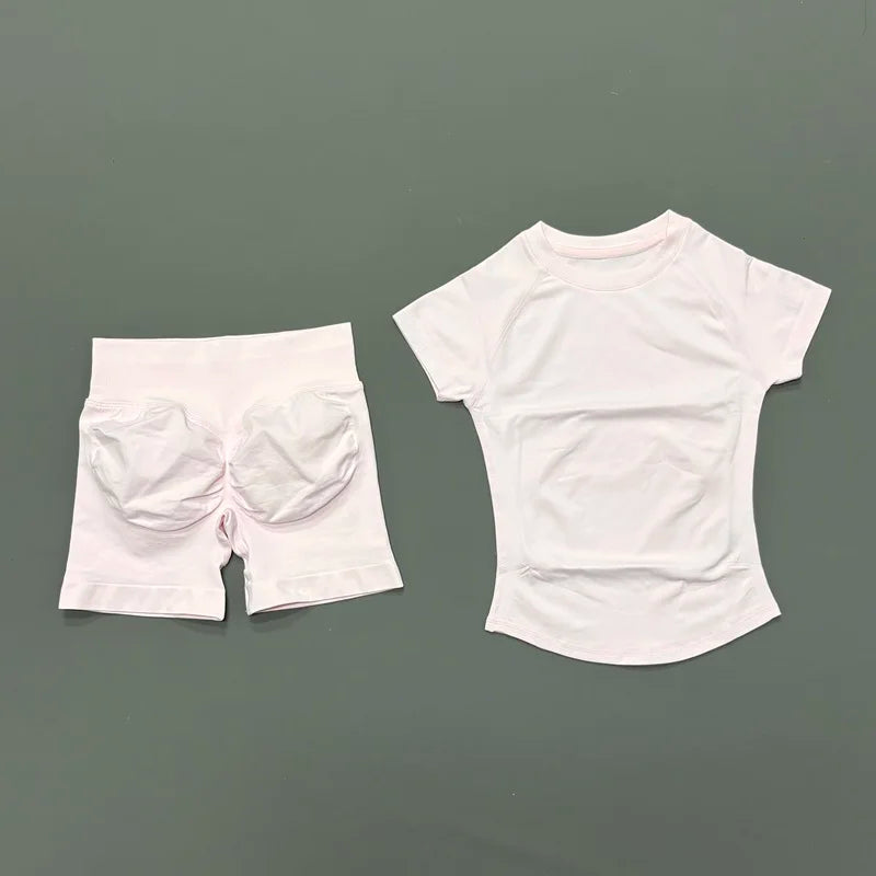 Conjunto deportivo de 2 piezas: top manga corta y calza sin costuras