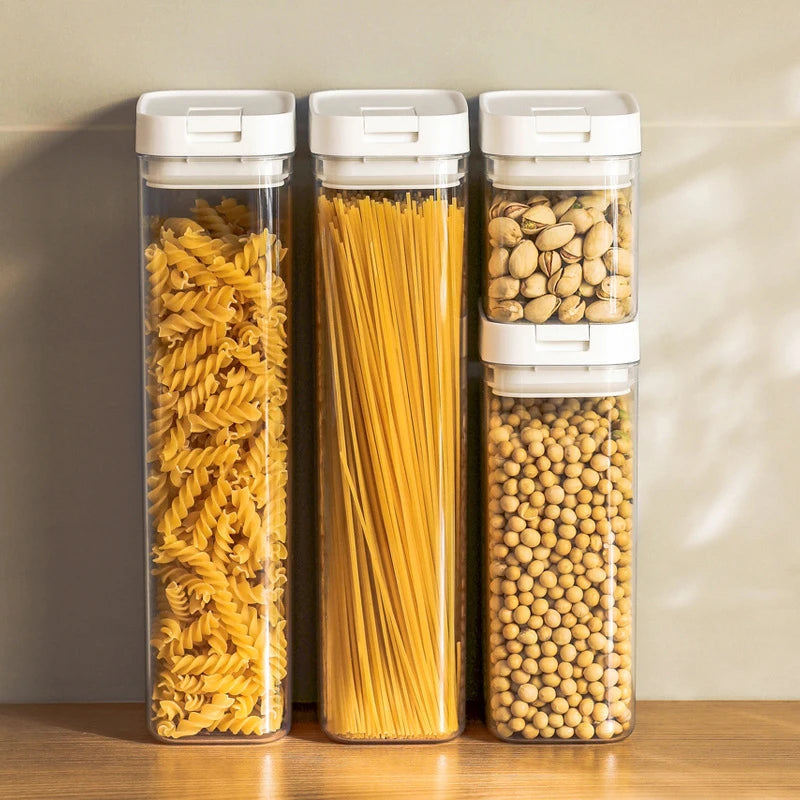 Frasco Hermético de Plástico Transparente para Pasta y Granos