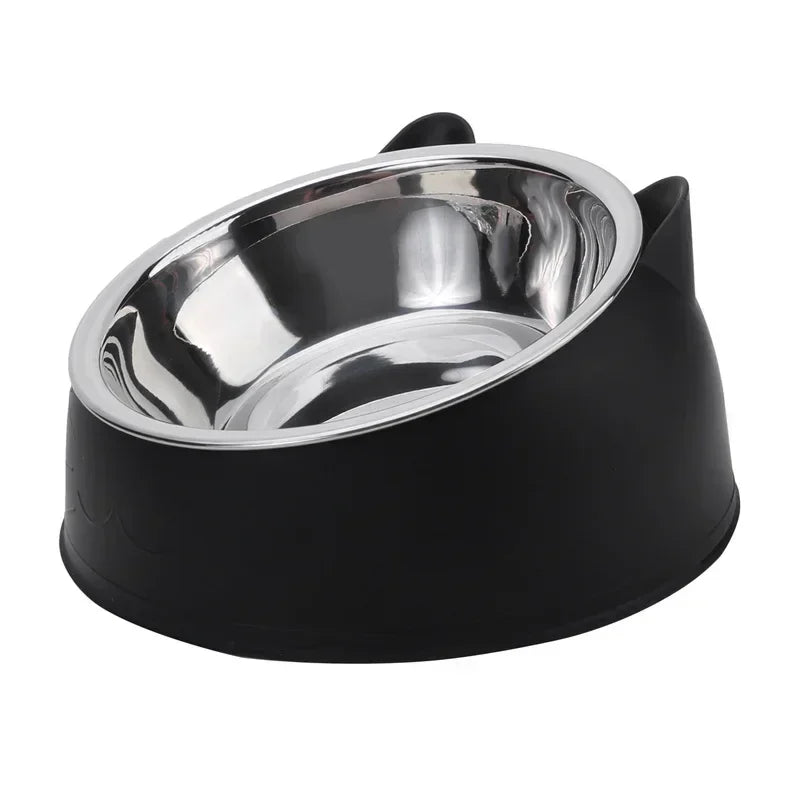 Comedero Doble Inclinado de Acero Inoxidable para Gatos y Perros Pequeños