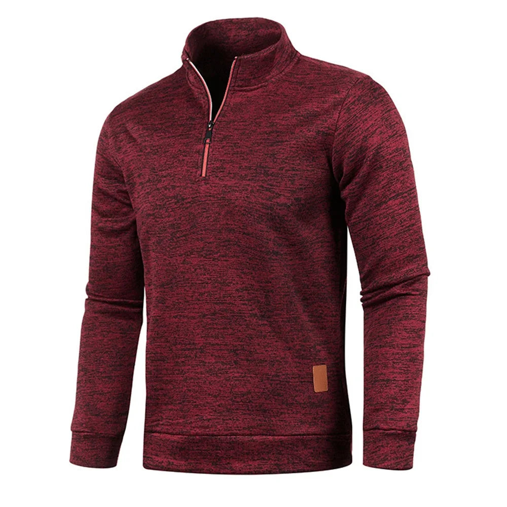 Buzo de Hombre con Media Cremallera y Cuello Alto, Tejido Grueso Liso
