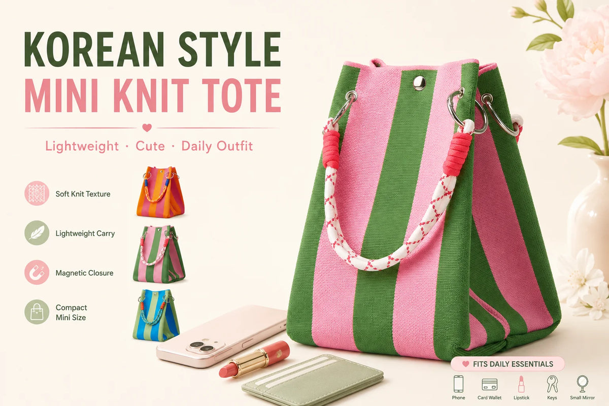 Cartera Tote Mini Tejida a Crochet Rayas Estilo Coreano