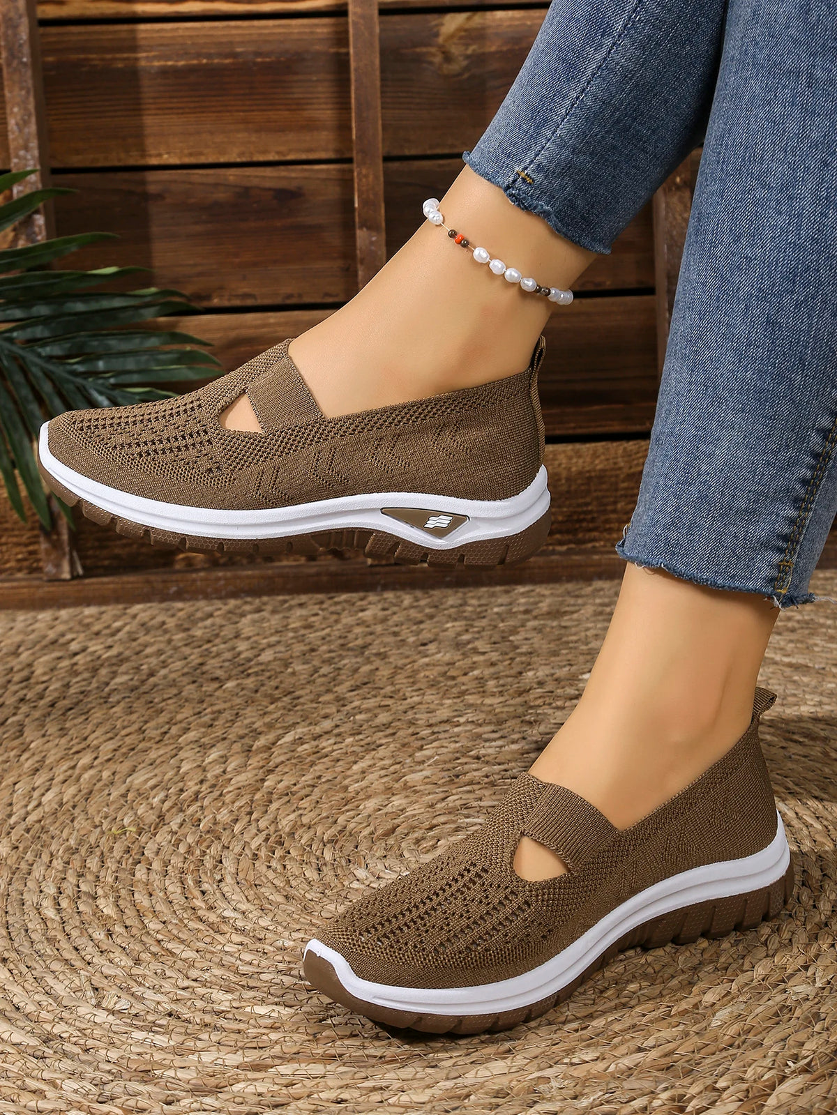 Zapatillas de Mujer Tejidas con Cierre Slip-On y Suela Antideslizante
