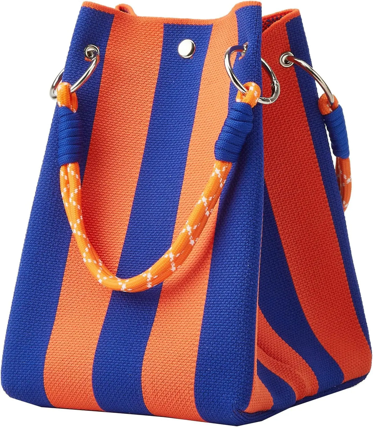 Cartera Tote Mini Tejida a Crochet Rayas Estilo Coreano