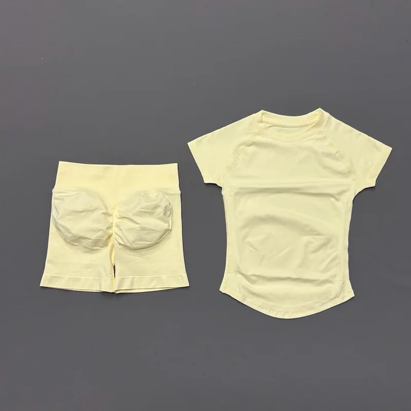 Conjunto deportivo de 2 piezas: top manga corta y calza sin costuras
