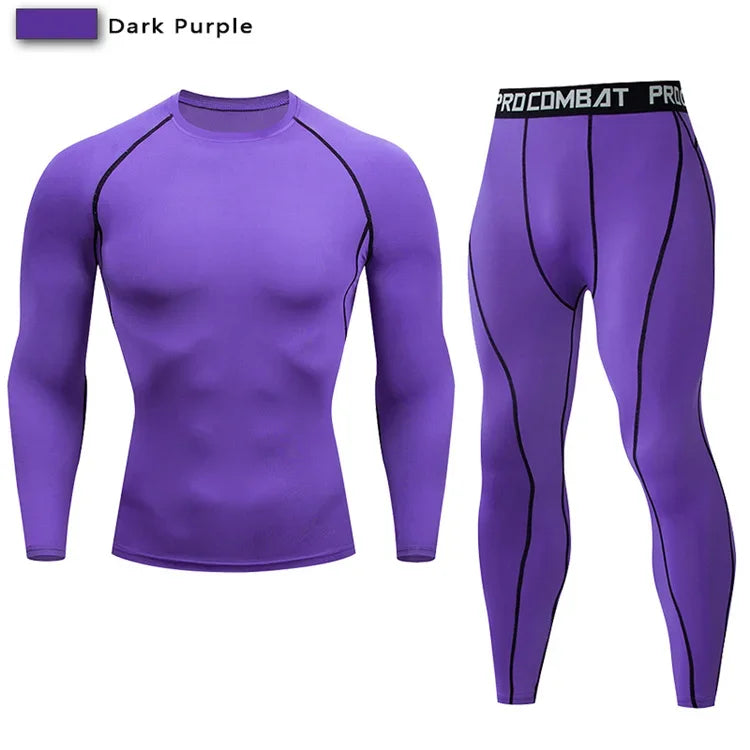 Conjunto deportivo de compresión para hombre, remera y calza elastizada