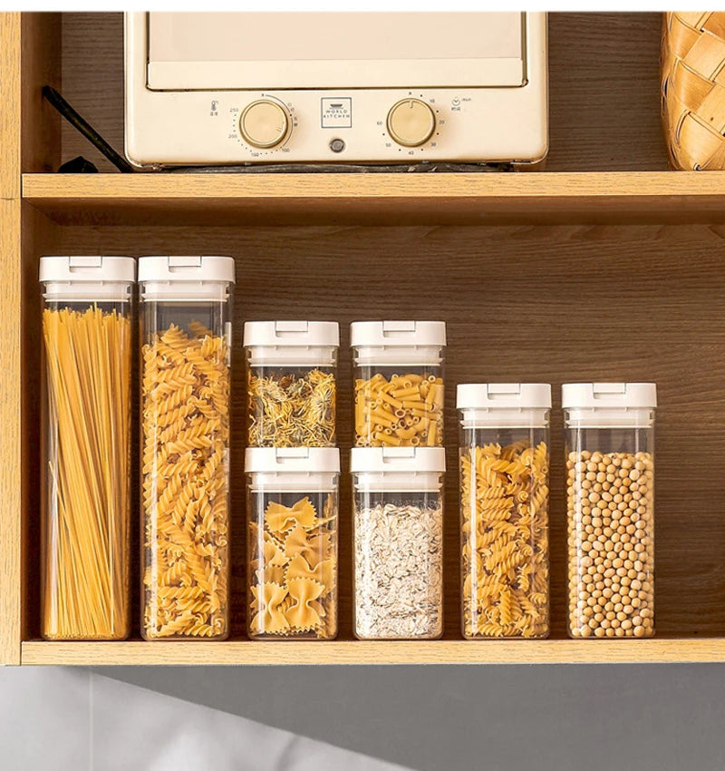 Frasco Hermético de Plástico Transparente para Pasta y Granos
