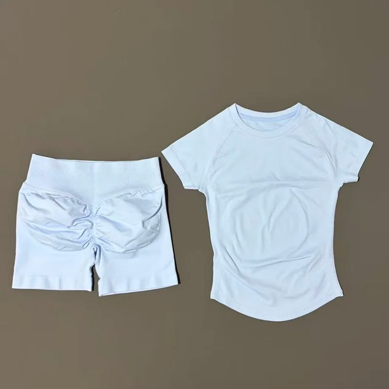 Conjunto deportivo de 2 piezas: top manga corta y calza sin costuras