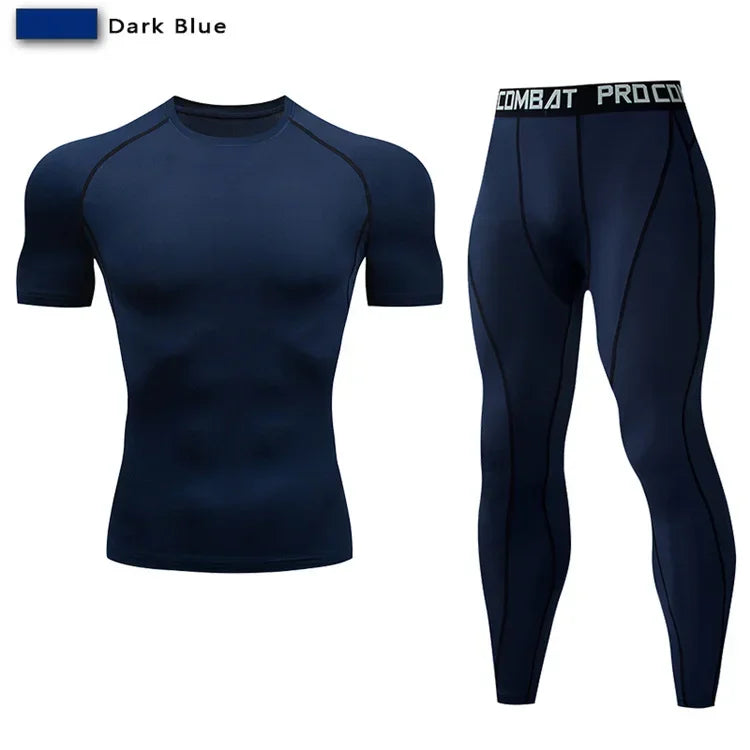 Conjunto deportivo de compresión para hombre, remera y calza elastizada