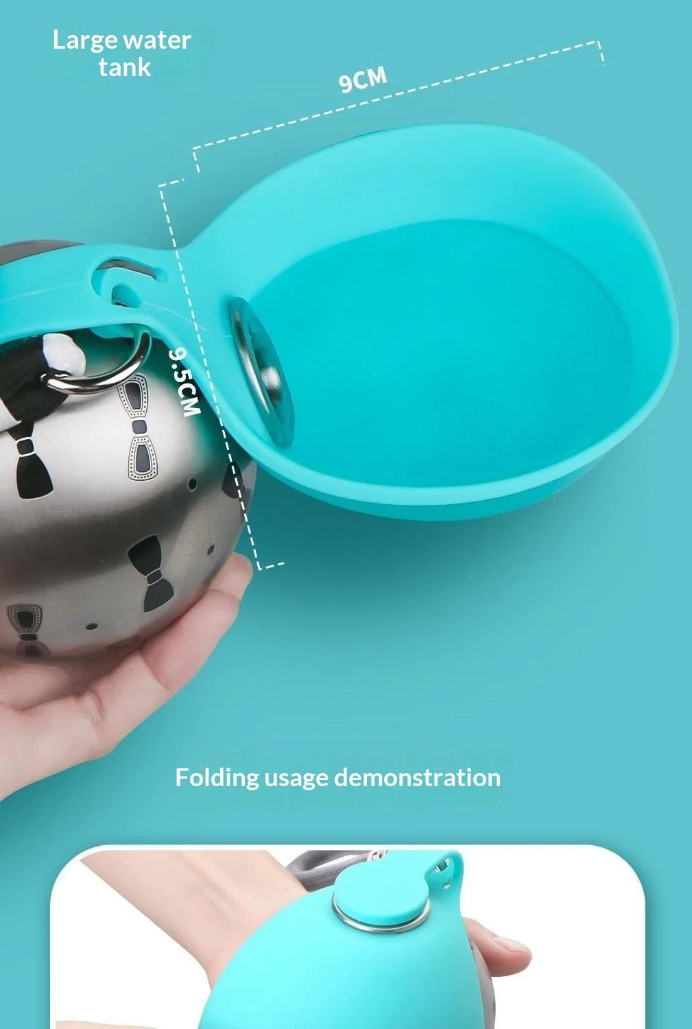 Bebedero Portátil de Acero Inoxidable con Bowl Plegable de Silicona para Perros y Gatos