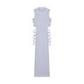 Vestido Bodycon Cruzado con Cut Out, Cuello Alto y Sin Mangas