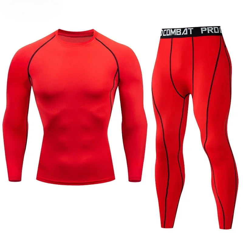 Conjunto deportivo de compresión para hombre, remera y calza elastizada