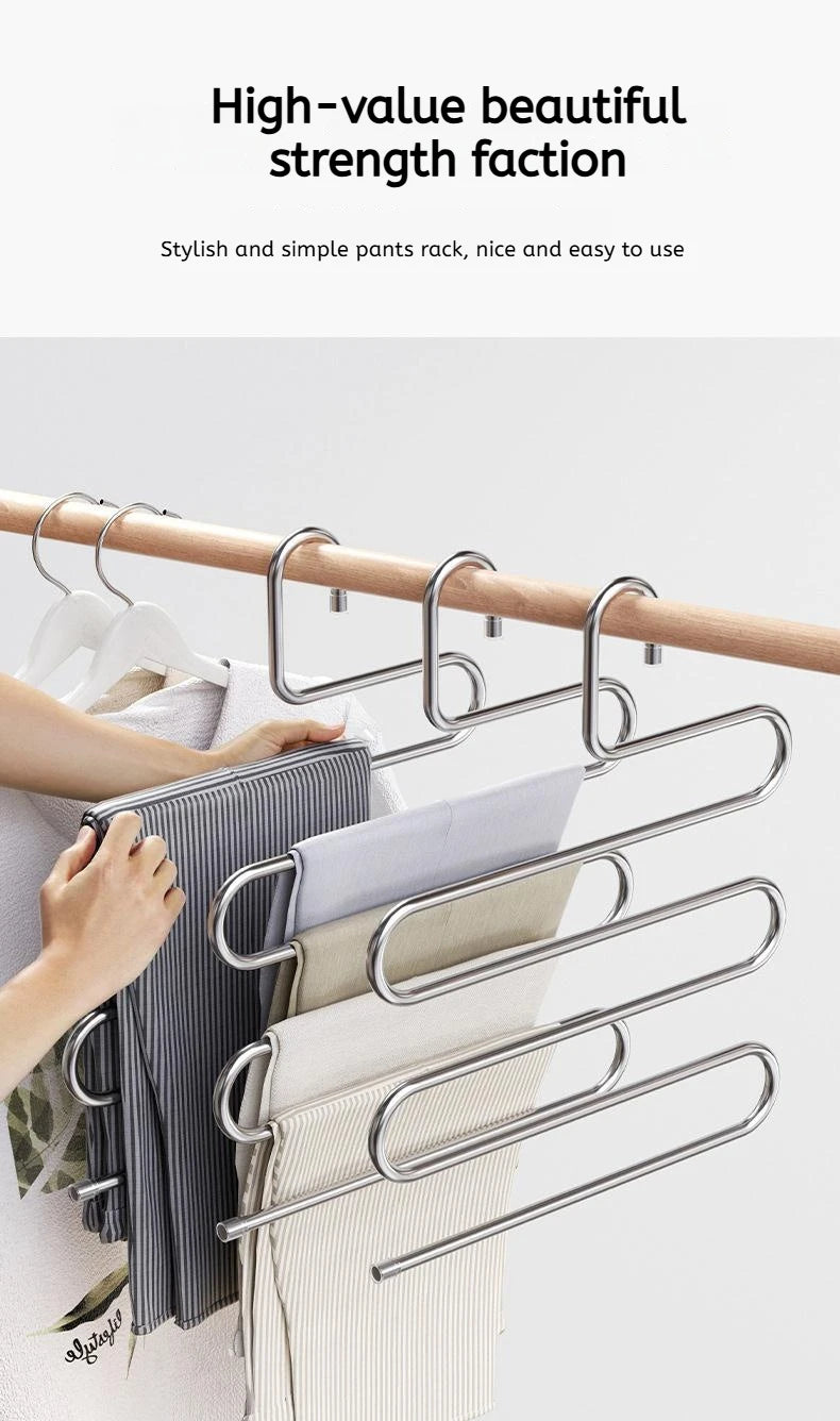 Perchero Plegable de 5 Niveles en Acero Inoxidable para Pantalones y Ropa