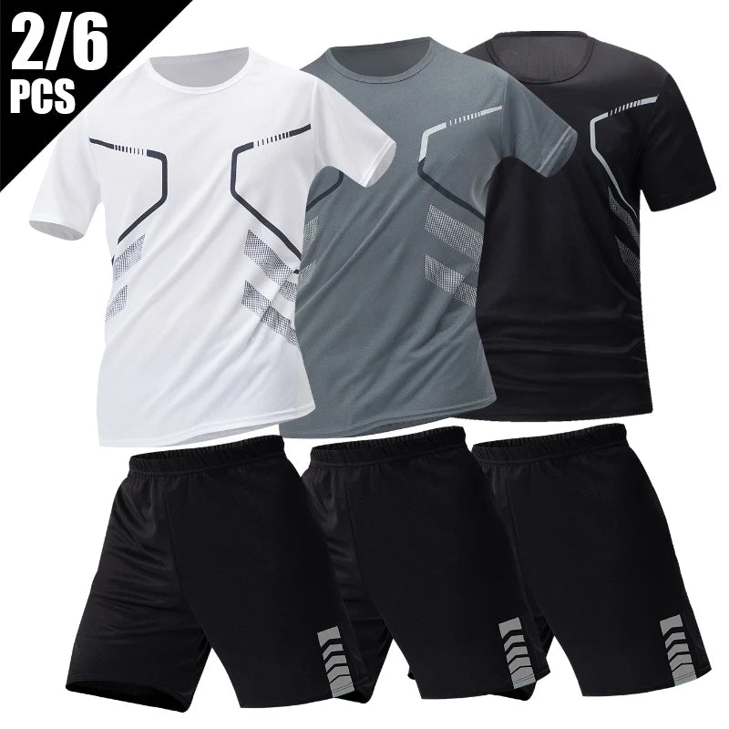 Conjunto deportivo de remera y short para hombre, secado rápido - talles grandes
