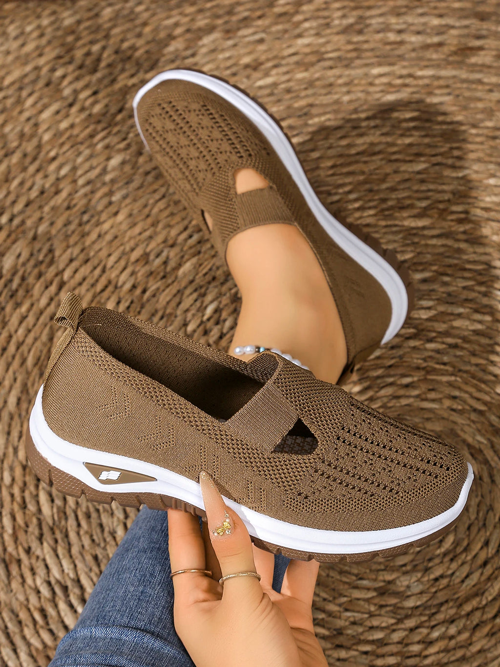 Zapatillas de Mujer Tejidas con Cierre Slip-On y Suela Antideslizante