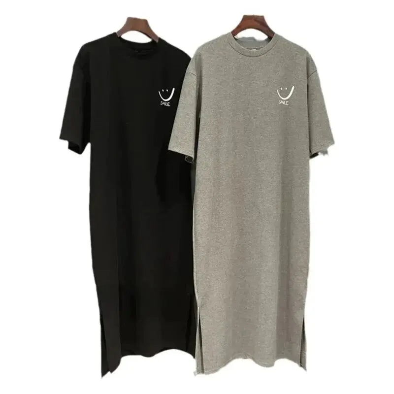 Vestido Midi Tipo Remera Manga Corta Oversize