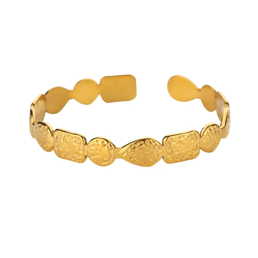 Pulsera Brazalete Abierta de Acero Inoxidable Dorado con Diseño Clásico
