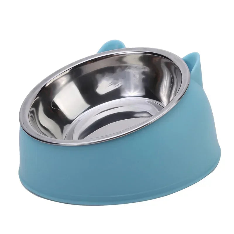 Comedero Doble Inclinado de Acero Inoxidable para Gatos y Perros Pequeños