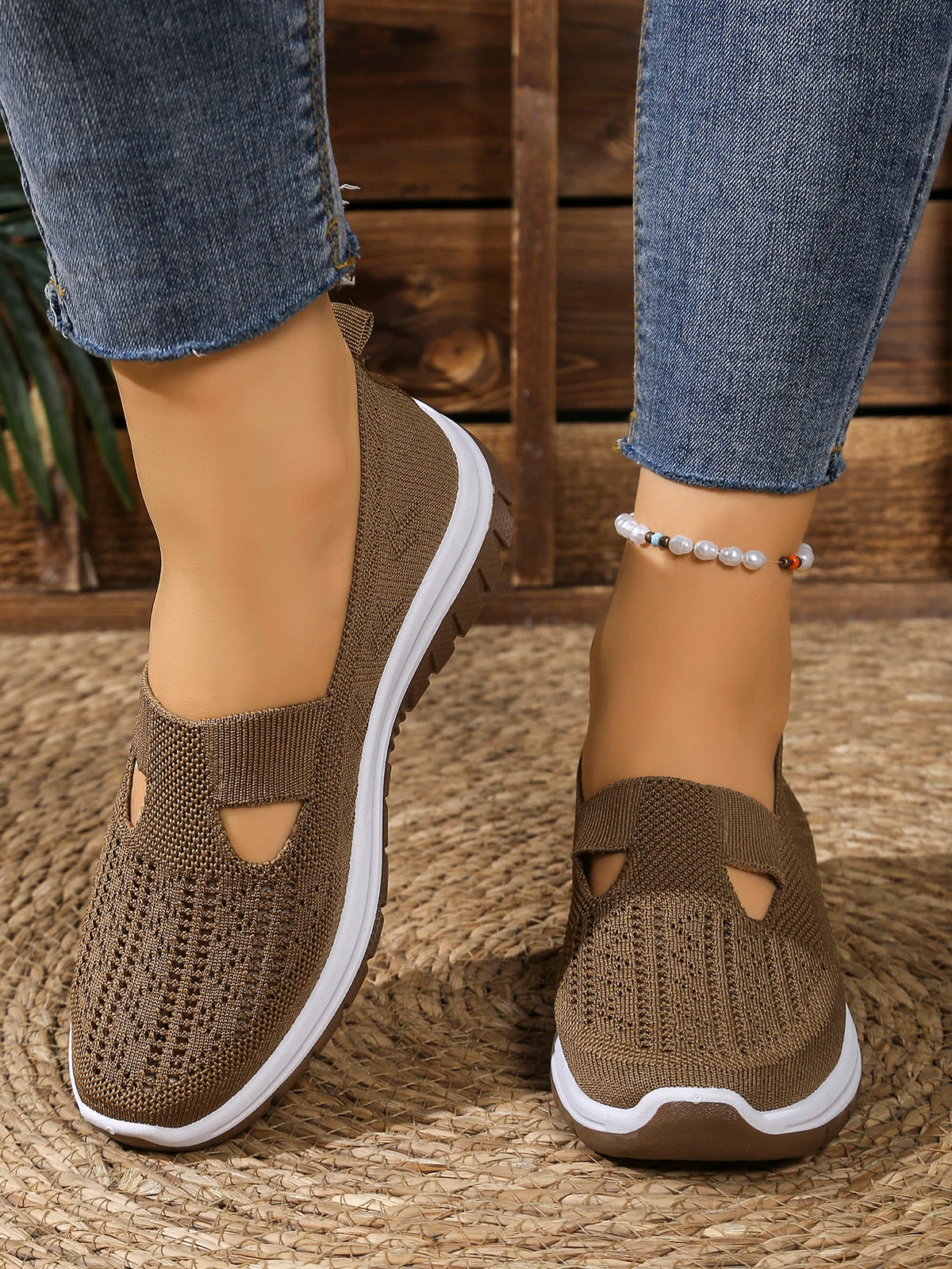 Zapatillas de Mujer Tejidas con Cierre Slip-On y Suela Antideslizante