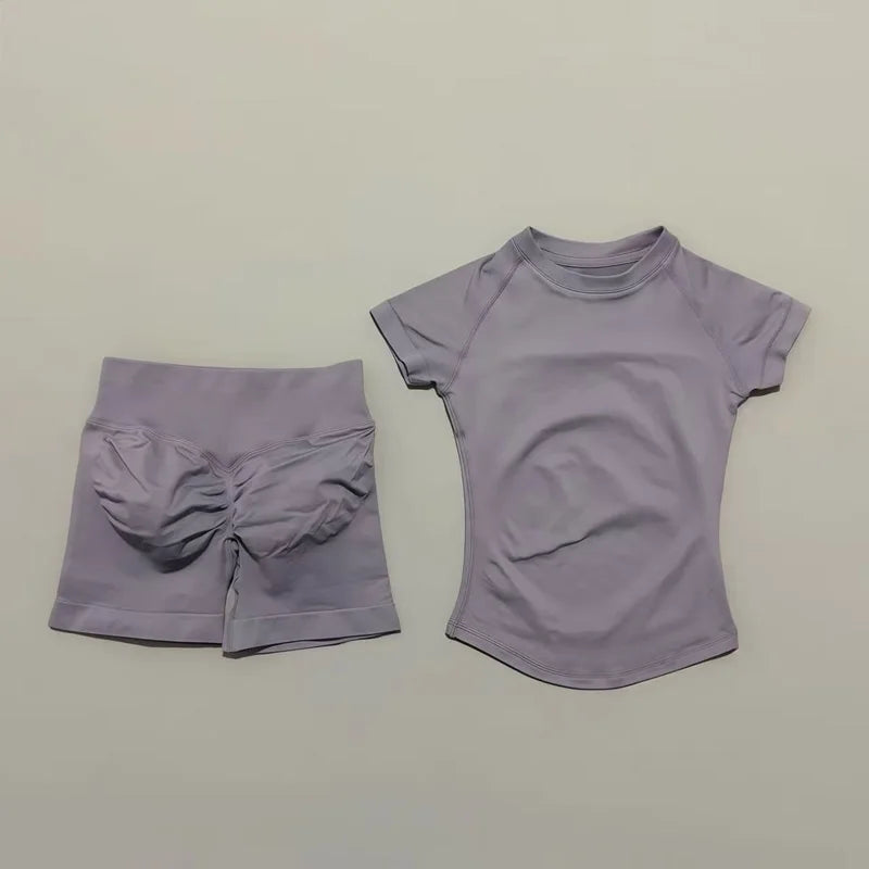 Conjunto deportivo de 2 piezas: top manga corta y calza sin costuras