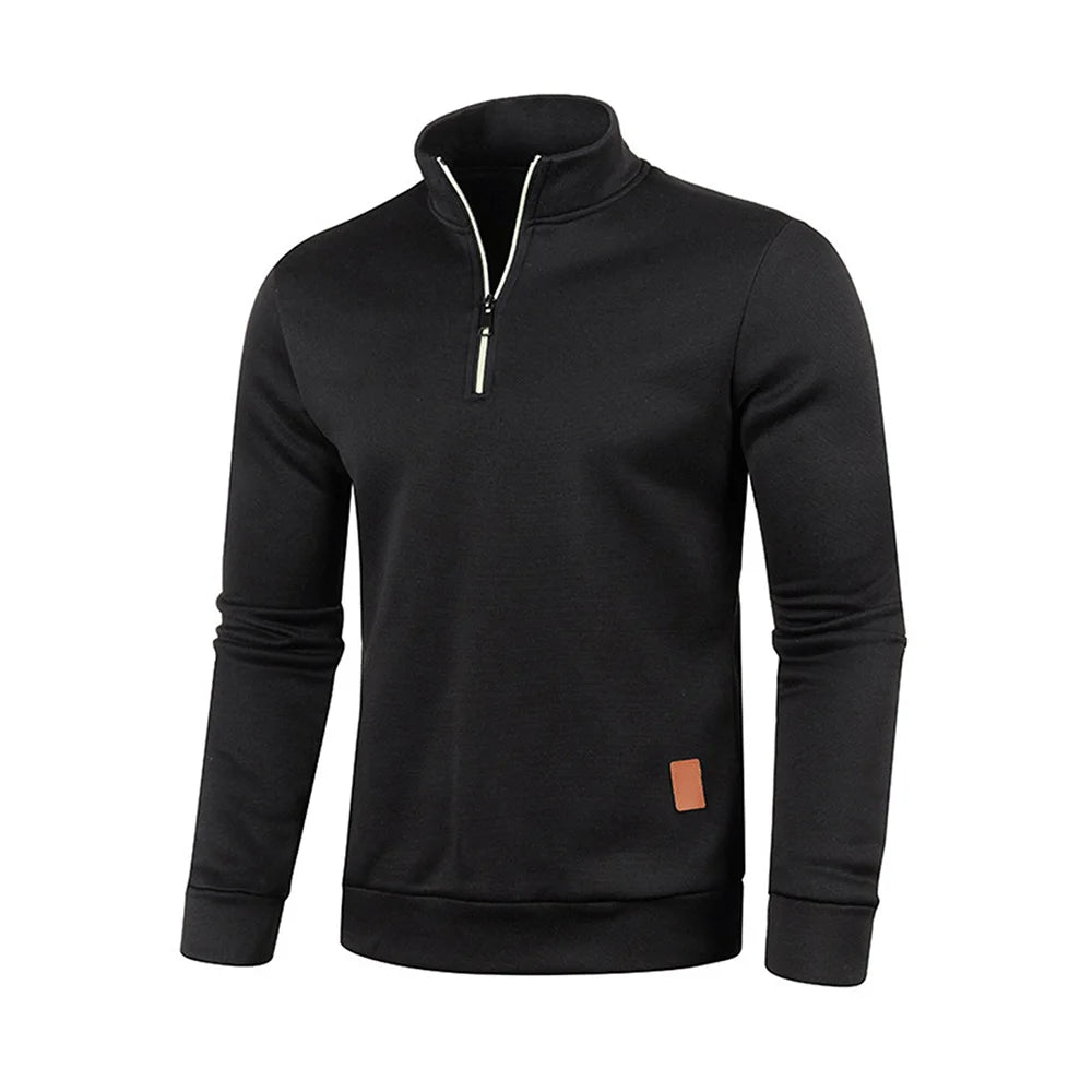 Buzo de Hombre con Media Cremallera y Cuello Alto, Tejido Grueso Liso