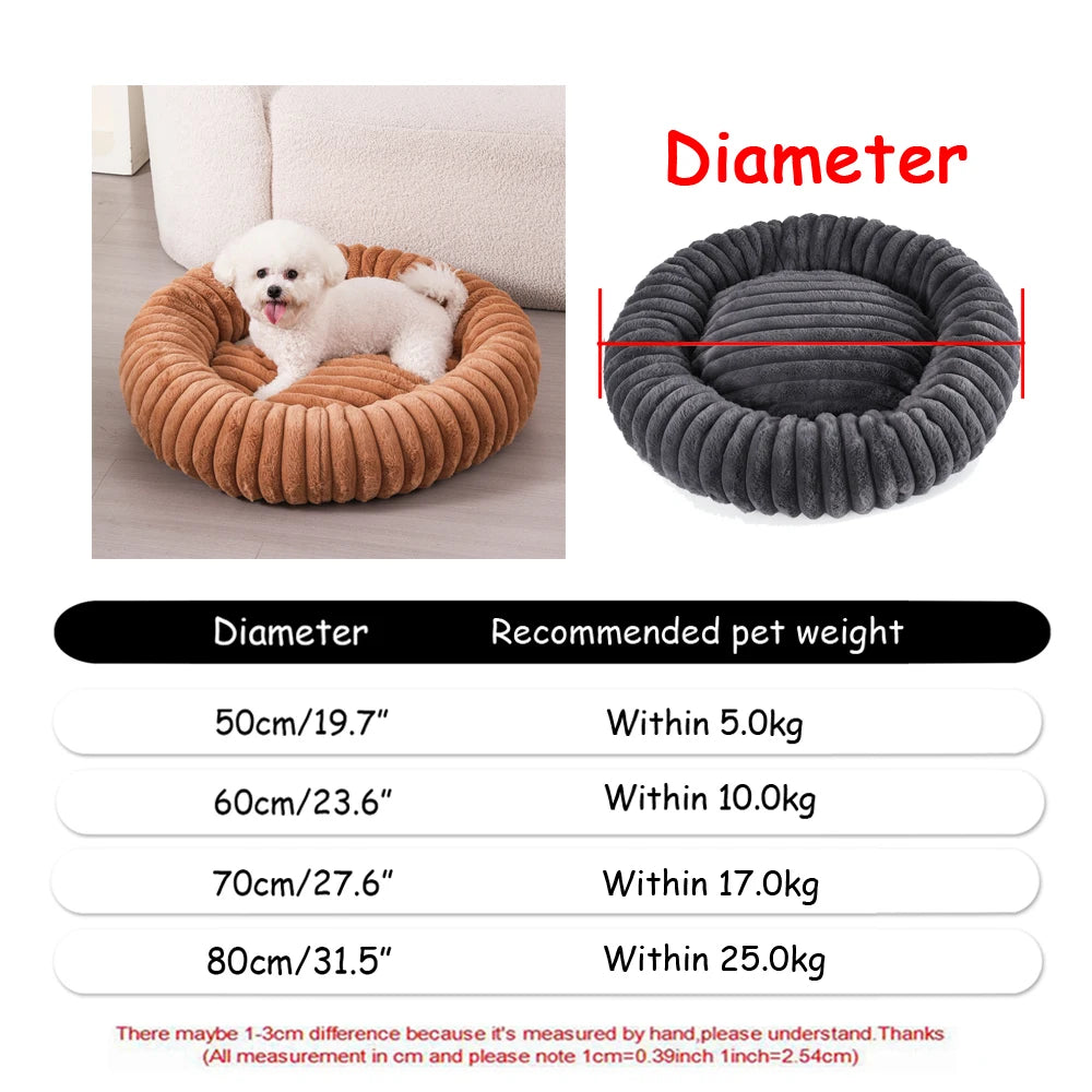 Cama Redonda de Peluche Suave para Perros y Gatos, 6 Tamaños