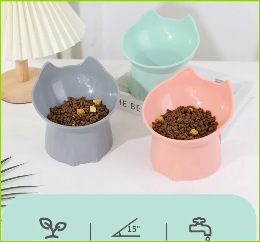 Comedero elevado de plástico con orejas para gatos y perros