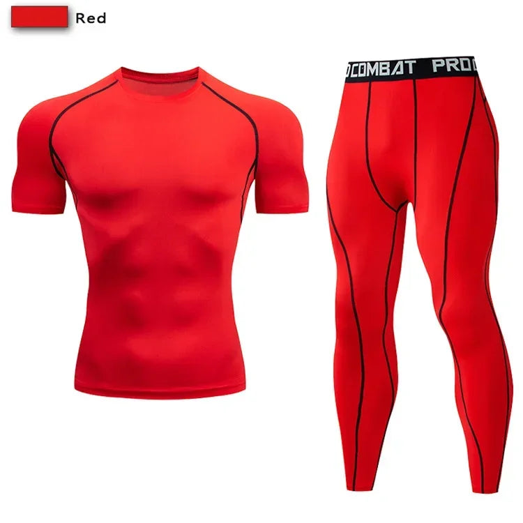 Conjunto deportivo de compresión para hombre, remera y calza elastizada