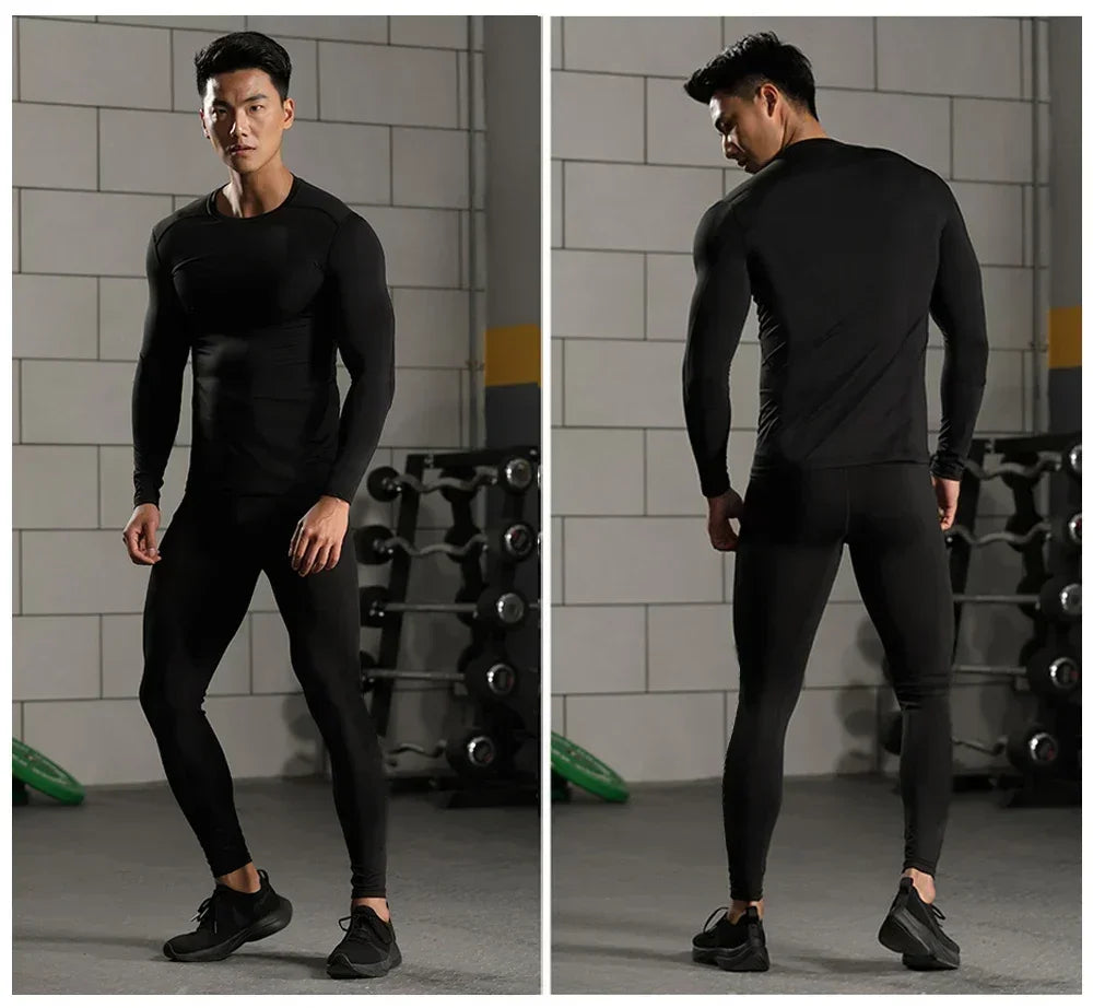 Conjunto deportivo de compresión para hombre, remera y calza elastizada