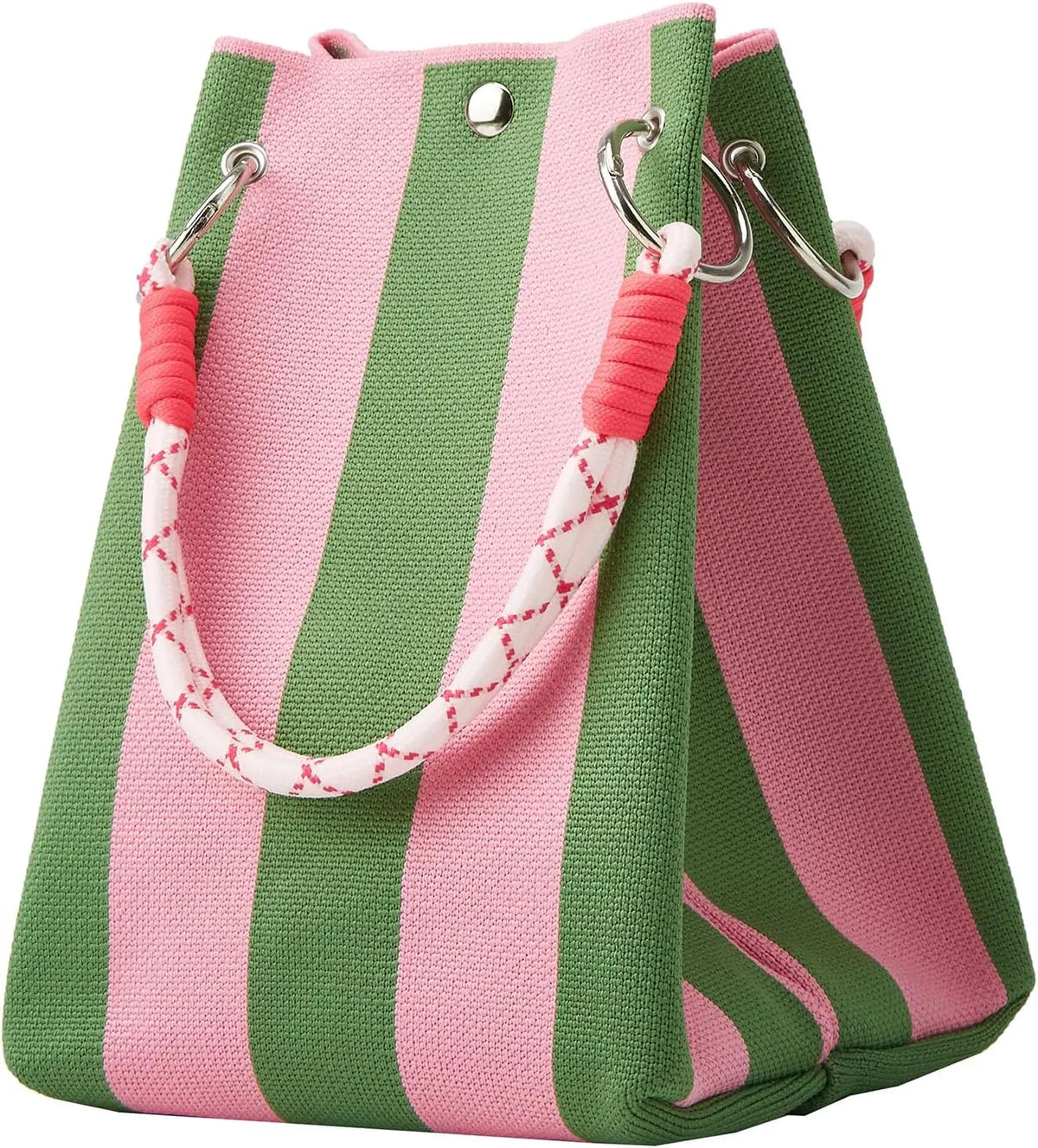 Cartera Tote Mini Tejida a Crochet Rayas Estilo Coreano