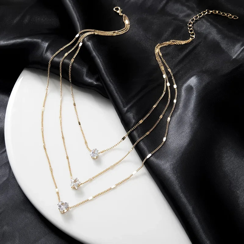Collar Choker Multicapa con Dije de Circonia para Mujer