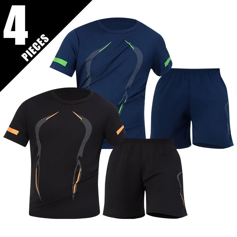Conjunto deportivo de remera y short para hombre, secado rápido - talles grandes