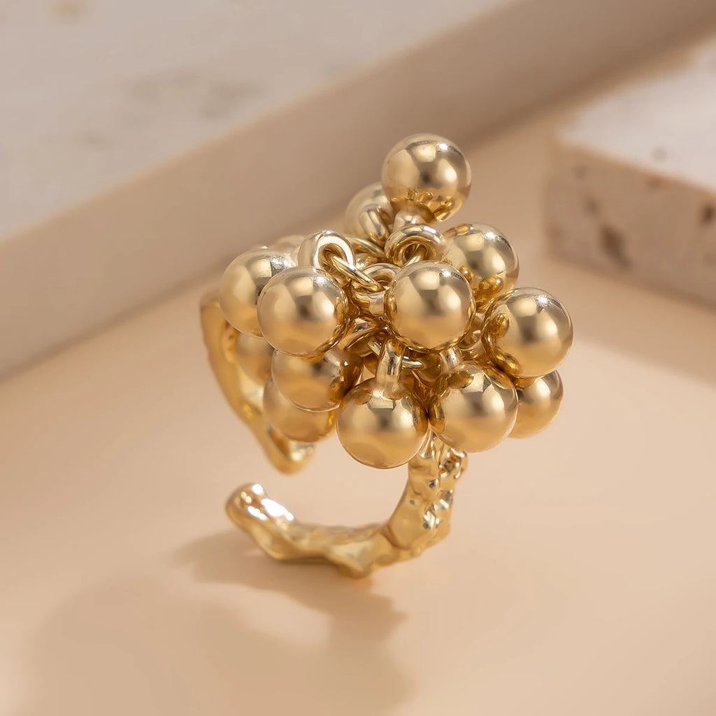 Anillo abierto unisex con esfera pequeña y diseño geométrico