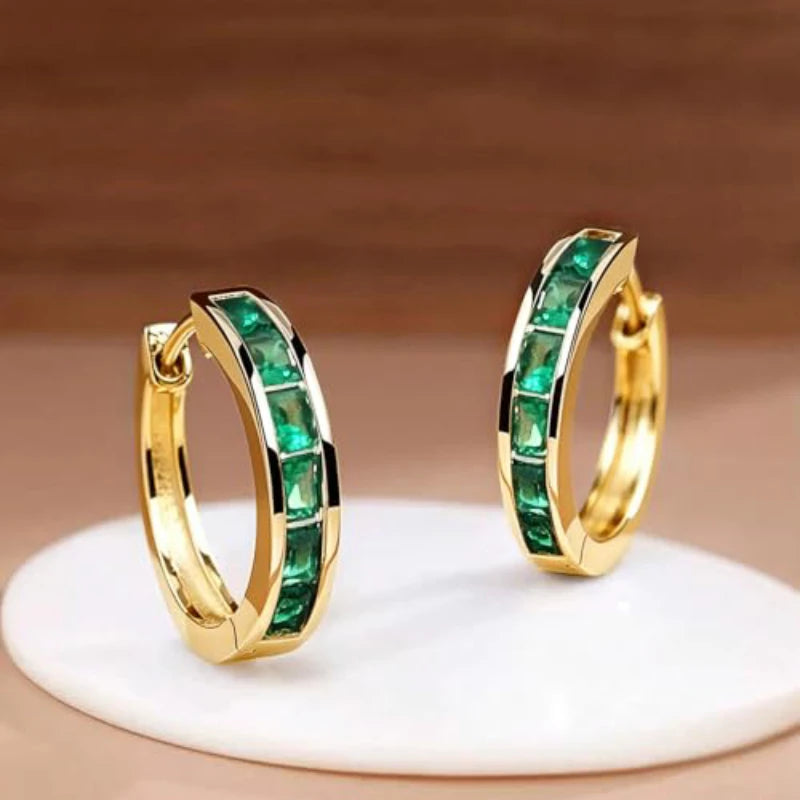 Aros Argolla con Circonias Cuadradas, Diseño Clásico y Elegante