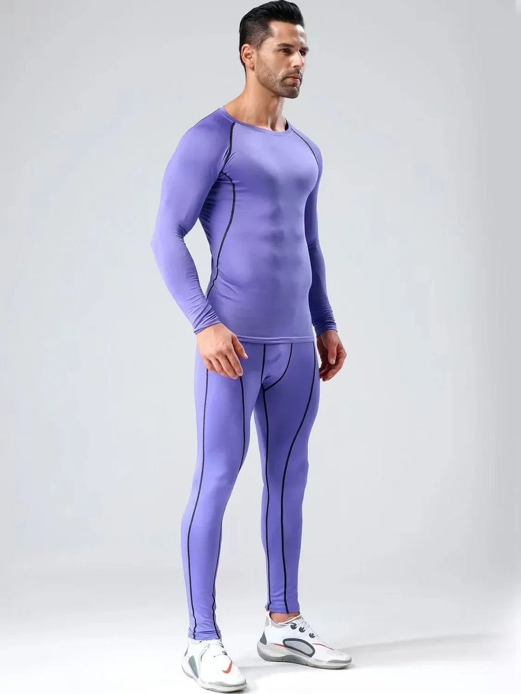 Conjunto deportivo de compresión para hombre, remera y calza elastizada