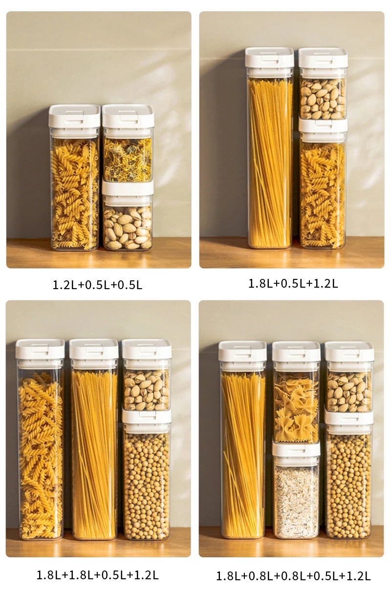 Frasco Hermético de Plástico Transparente para Pasta y Granos