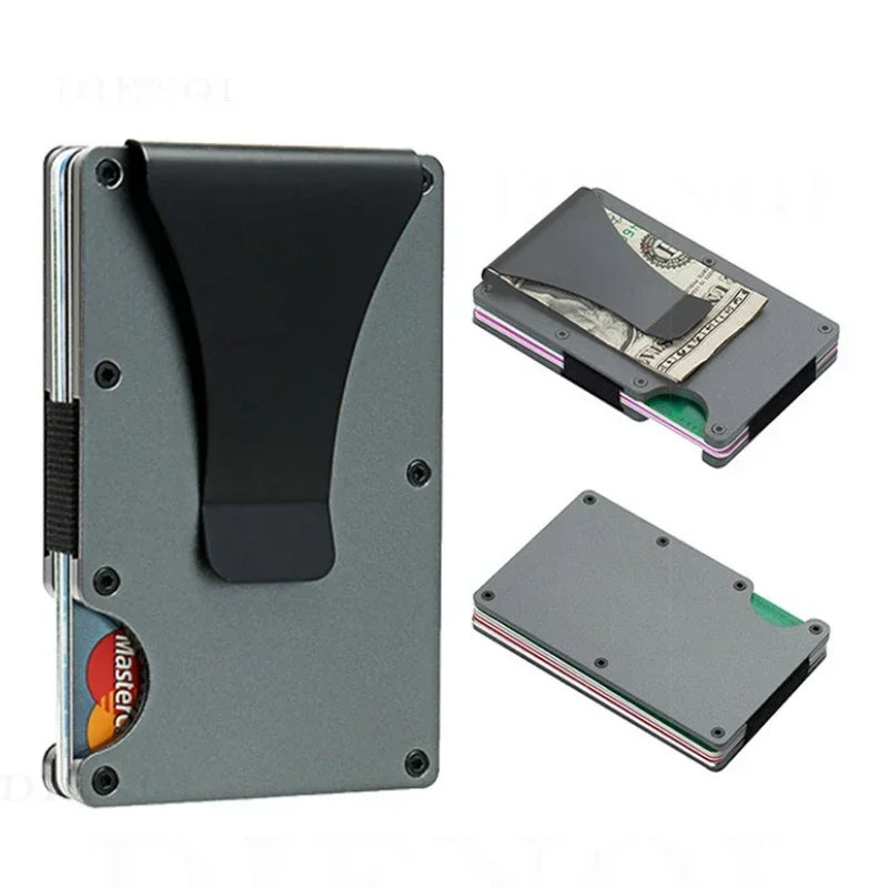 Tarjetero metálico compacto con clip para billetes y bloqueo RFID