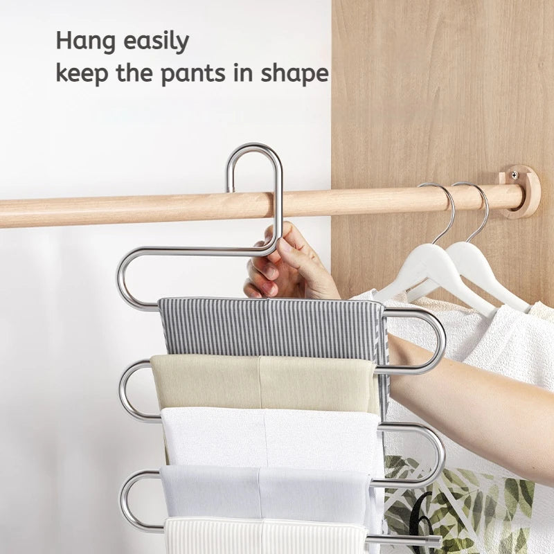 Perchero Plegable de 5 Niveles en Acero Inoxidable para Pantalones y Ropa
