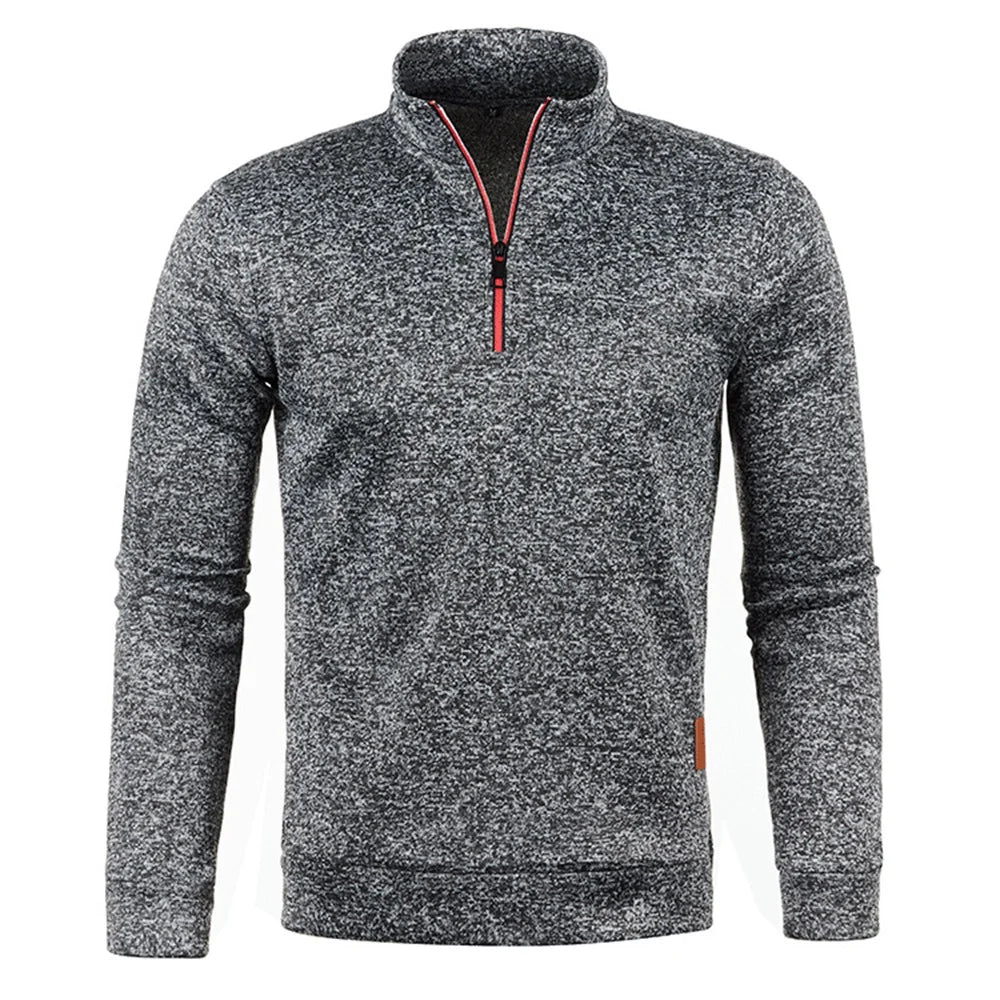 Buzo de Hombre con Media Cremallera y Cuello Alto, Tejido Grueso Liso