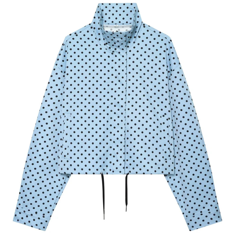 Campera Bombardera Oversize de Lunares para Mujer, Corte Crop con Cierre