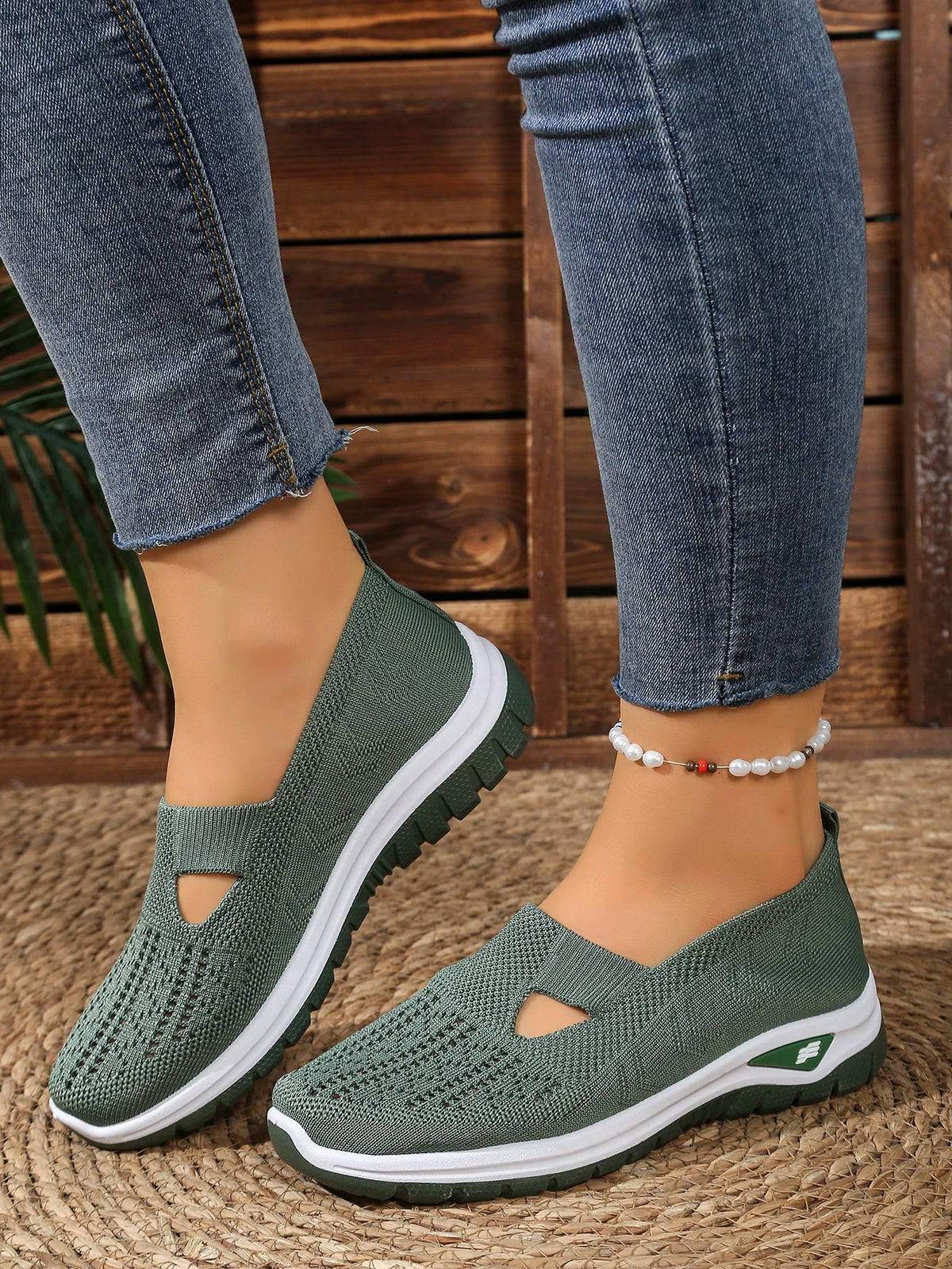 Zapatillas de Mujer Tejidas con Cierre Slip-On y Suela Antideslizante