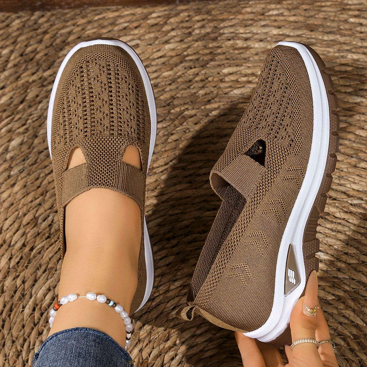 Zapatillas de Mujer Tejidas con Cierre Slip-On y Suela Antideslizante