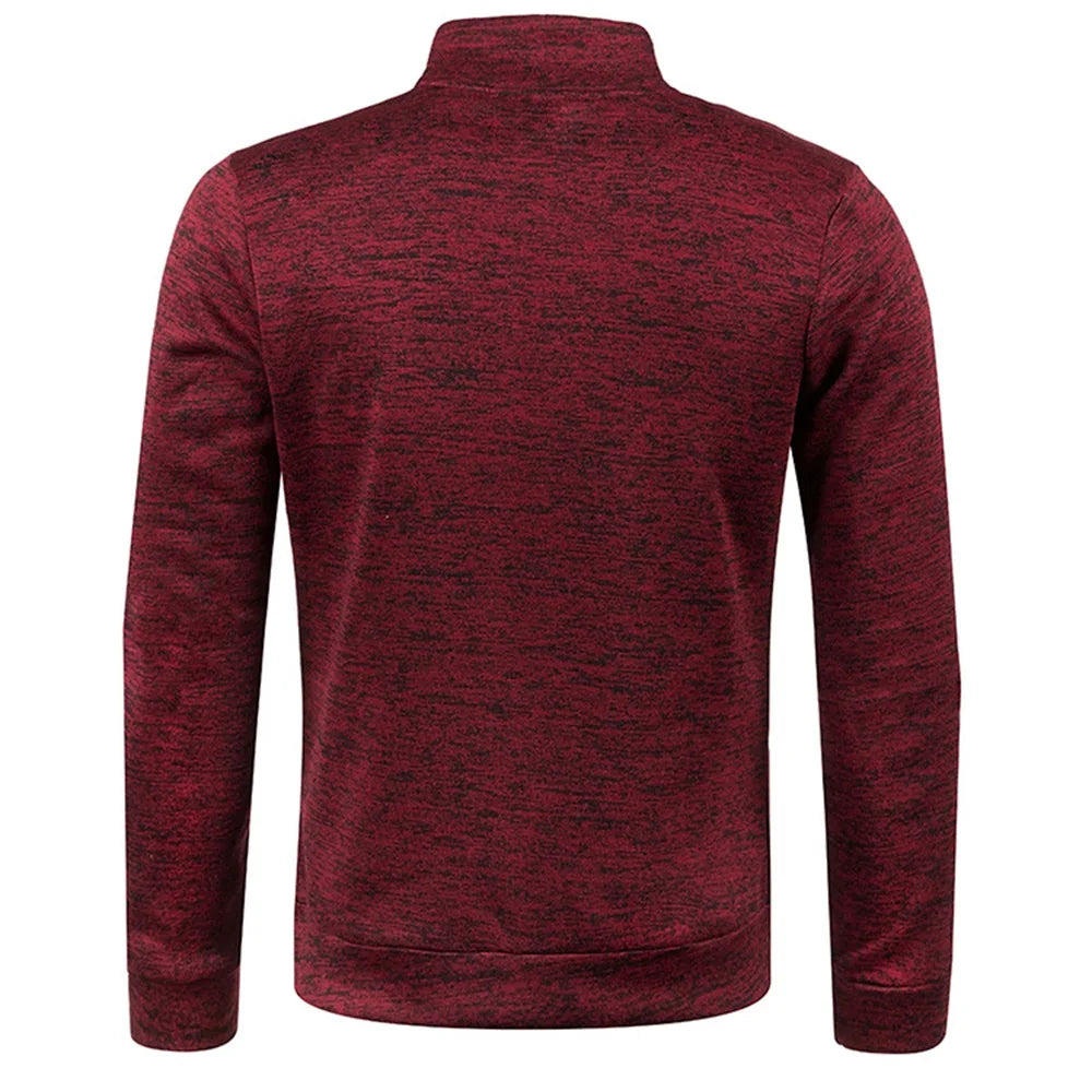 Buzo de Hombre con Media Cremallera y Cuello Alto, Tejido Grueso Liso