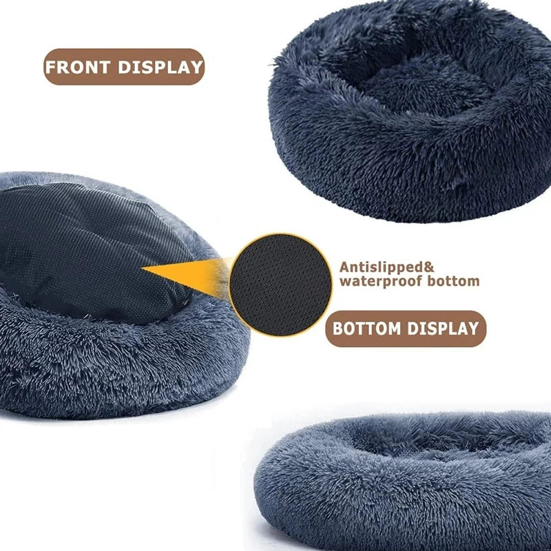 Cama Redonda de Peluche Suave para Perros y Gatos, 6 Tamaños